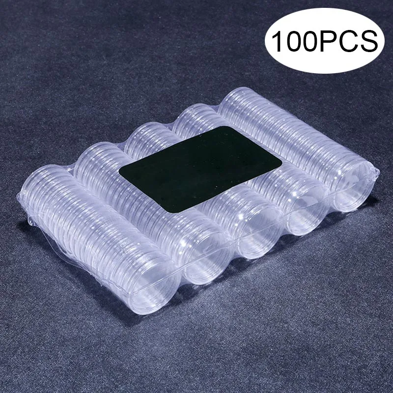 

100pcs Clear 27mm Round Coin Box Holder Plastic Storage Display Organizer Cases TSH Shop