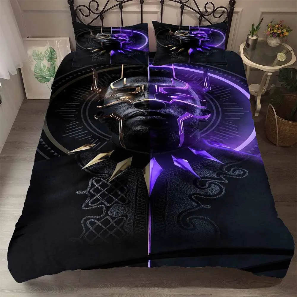 

3D Print Black Panther Microfiber Duvet Cover Set 3PCS+2 Pillowcase Super Man Bedding Set AU/EU/US Size Bed Linen Set Bedclothes