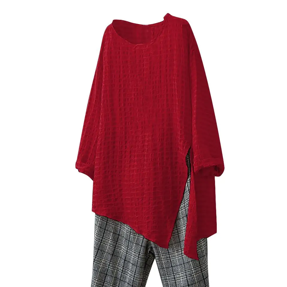 

Casual Irregular Side Slit Long Sleeve Solid Color Loose Batwing Blouse Women Top Tee