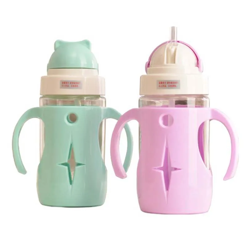 260ML Baby Glass Cup Milk Feeding Cups Width Mouth Adjust Water Cup