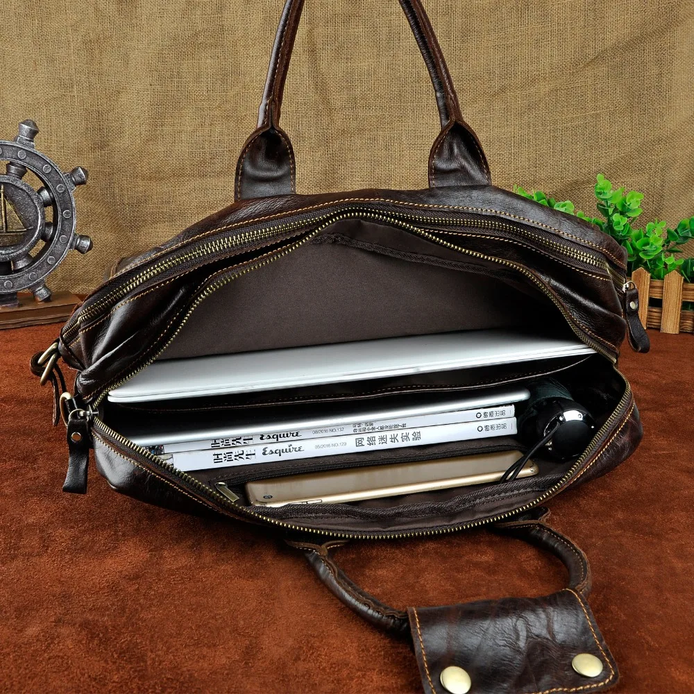 Leather Heavy Duty Mens Best Professional Travel Briefcase Business Portfolio Organizer Laptop Tote Shoulder Messenger Bag 8951