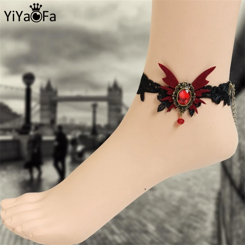 

YiYaoFa Handmade Vintage Black Lace Butterfly Anklets for Women Accessories Gothic Jewelry Lady Party Foot Jewelry J030
