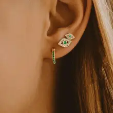 Двойной ободок evil eye Серьги с зеленым белым кубическим цирконием Позолоченные Счастливый турецкий глаз очаровательные Модные женские ювелирные изделия