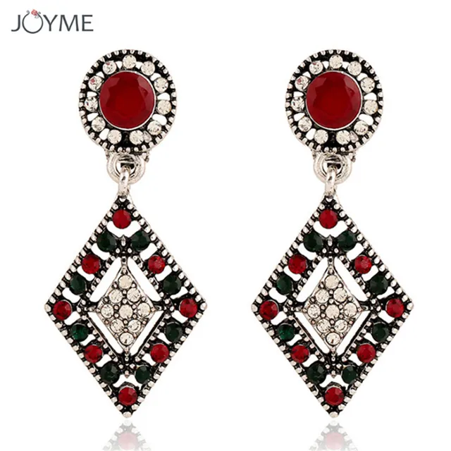 Fashion Resin Crystal Women Earrings No Hole Red Long Bohemian Fashion Resin Crystal Women Earrings No Hole Red Long Bohemian Silver Color Earring Cuff Clips