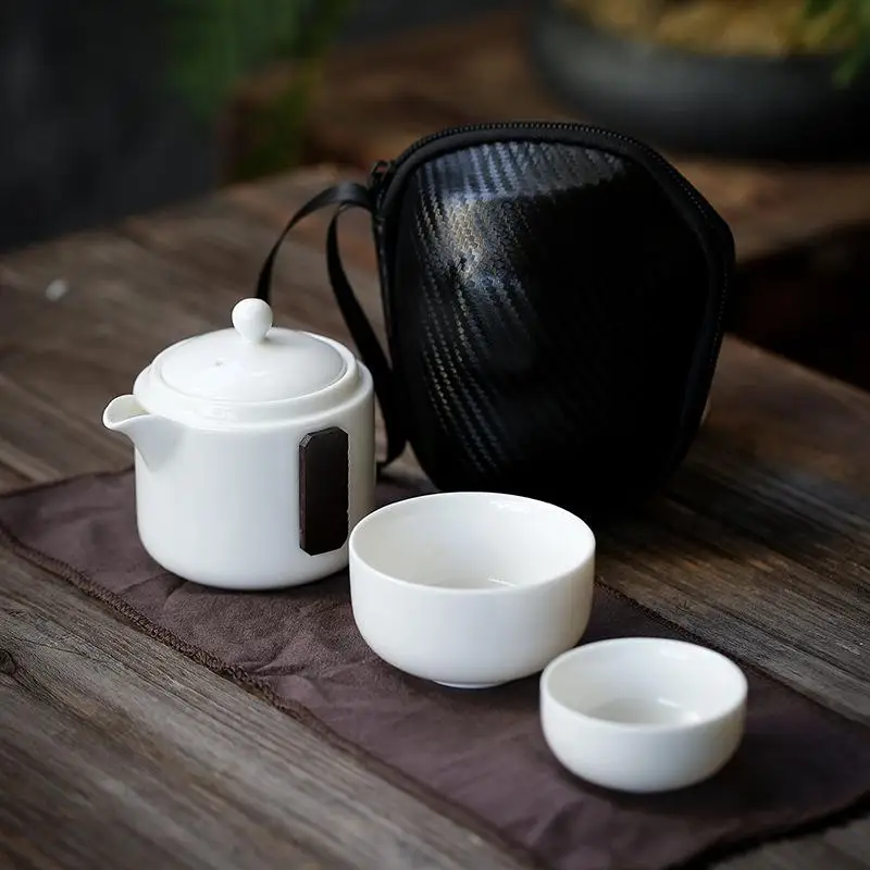 

Portable Tea Set Include 1 Teapot 2 Teacups 1bag Three Piece Teapot Kettle Chinese Travel White Ceramic Portable Teaset Gaiwan