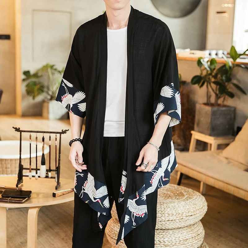 Japanese kimono cardigan men haori yukata male samurai clothing blouse kimono jacket mens shirt yukata haori KZ2011