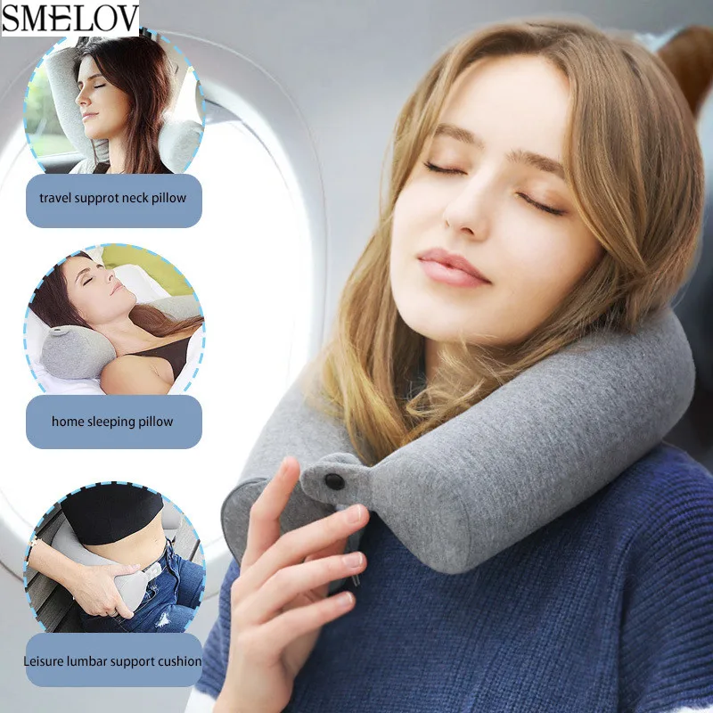 Portable adjustable U-Shape cotton slub fabric Headrest Neck support Pillow Soft Memory Foam travel Office Car Cervical | Дом и сад