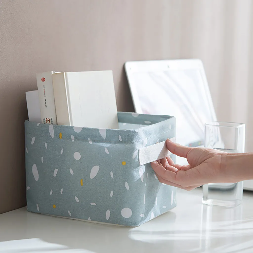 

Home Fabric Basket Box Storage Ornaments Linen Cosmetic Case Desktop Stationery Container Makeup Organizer Case Storage Basket