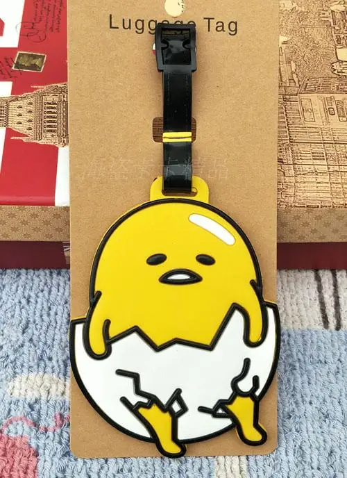 1 шт. Gudetama kawayi симпатичное яйцо пвх сумка Подвеска путешествия имя багажная бирка - Цвет: Черный