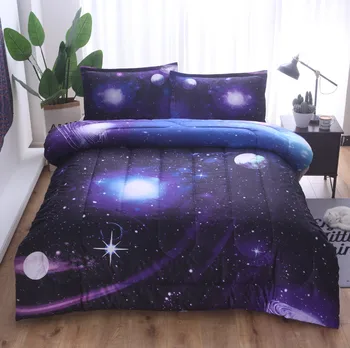 

3D Boundless Galaxy Sky Starry Night Out Space Bedding Queen Size Quilt+Pillowcase Blue Galaxy Universe Air Conditioning Quilts