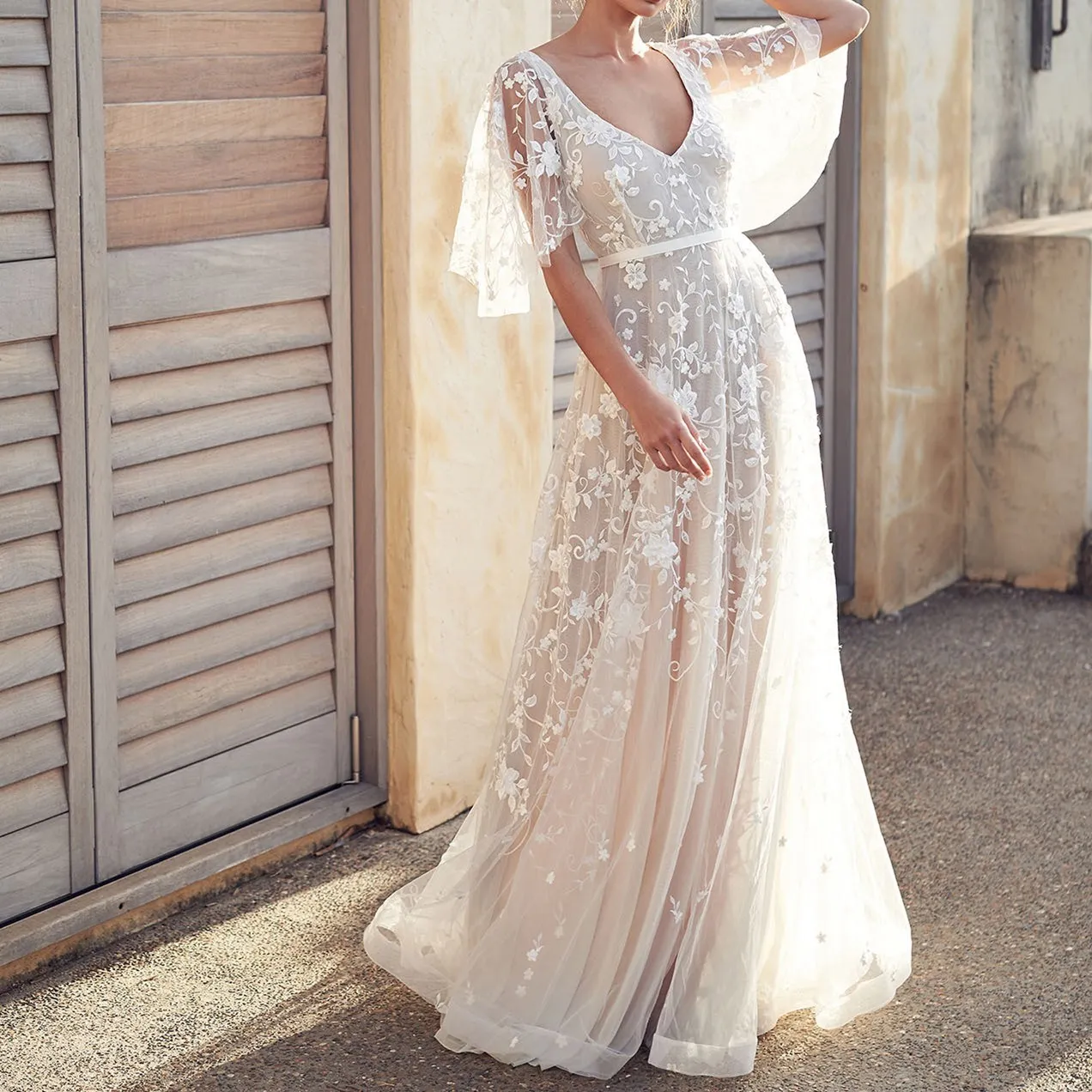 white boho lace maxi dress