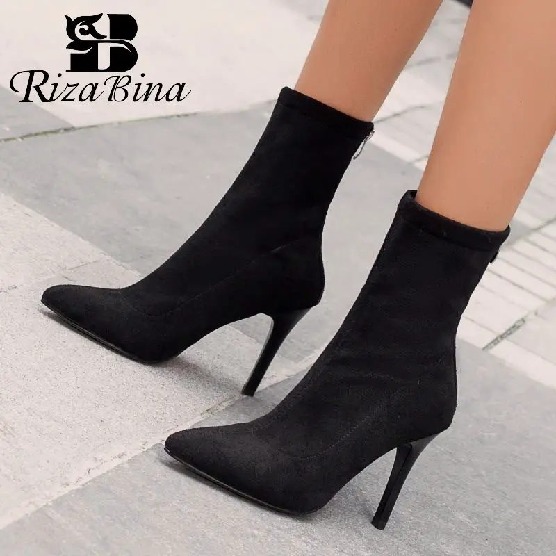 

RIZABINA 2020 Spring Autumn New Arrival Office Work Mid Calf Boots Pointed Toe Soft Winter Boots Mujer Botas Footwear Size 35-39
