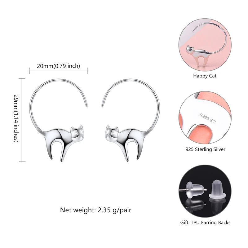 U7 925 пробы серебряные серьги гвоздики милый кот женские ювелирные изделия Brincos День матери подарки Стерлинговое Серебро Серьги SC62