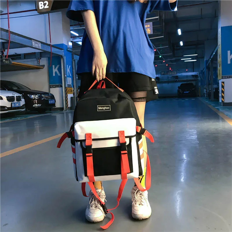 MENGHUO Fashion Black Women Backpack Canvas Men School Backpacks for Teenagers Girls Casual Large Capacity Korean Bags Mochilas (62)