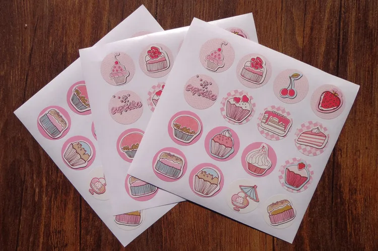 

80Pcs 5Sheets Fruit Pink Ice cream Cake Handmade Cake Packaging Sealing Label Sticker Baking DIY Gift Box Round Stickers M1218