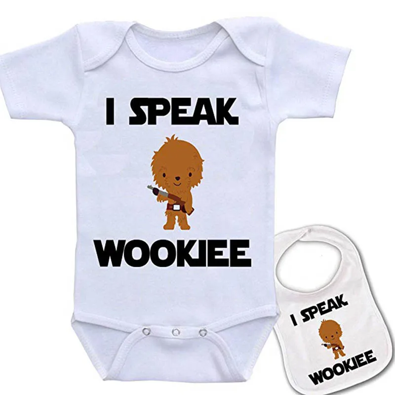 

Funny I Speak Wookee Custom Printed Star Wars Baby Bodysuit and Matching Baby Gift Clothes
