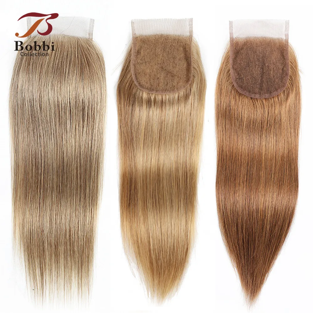

Bobbi Collection Color #8 #27 #30 Light Brown Ash Blonde 4x4 Lace Closure Brazilian Straight Remy Human Hair Free Part Middle