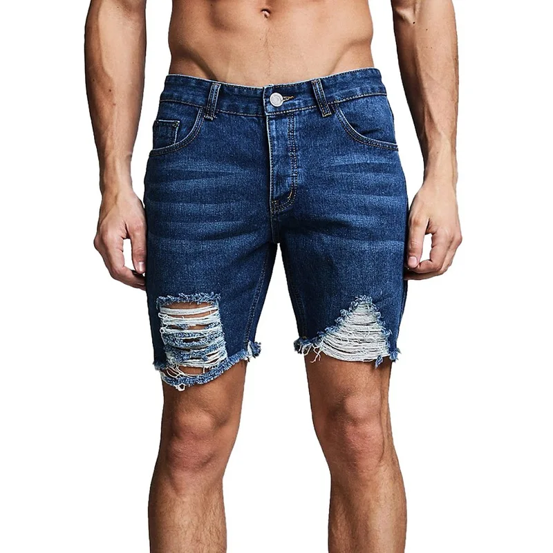 

HEFLASHOR High Quality Mens Hole Ripped Fashion Short Jeans Brand Clothing 2019 Summer Elastic Breathable Denim Shorts Bermuda