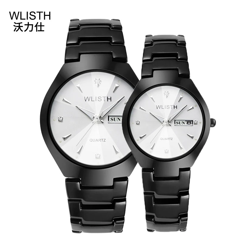 BlackWhite Парные часы wlith, брендовые новые кварцевые часы с бриллиантовым циферблатом для мужчин, часы из стали, водонепроницаемые мужские часы, Relogio Feminino Masculino - Цвет: BlackWhite