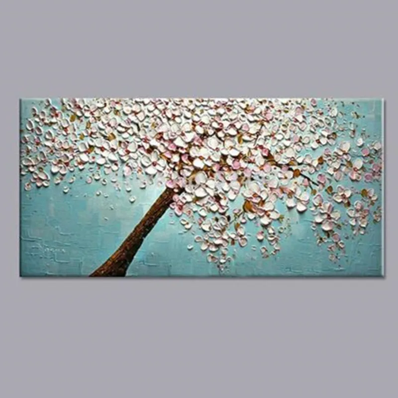 

Large Handpainted Knife Flowers Oil Painting On Canvas Modern Abstract Wall Art Pictures Handmade Blue Acrylic Floral Paintings