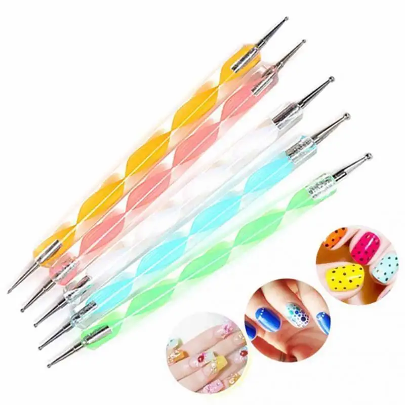 Hot 5pcs Double Ends Nails Dotting Pen For Crystal Rhinestone Bead Nail Tools Makeup Nail Art