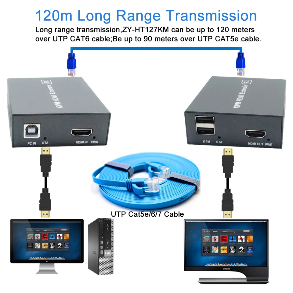 2020 400ft USB HDMI KVM удлинитель POC без потери задержки 2 0 RJ45 порт по Cat5e Cat6|cable hd|hdmi extenderhdmi