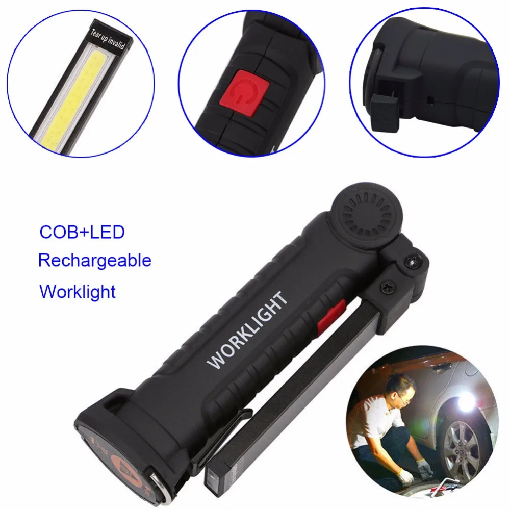 

LED Rechargeable Magnetic COB Torch Handheld Inspection Lamp Cordless Worklight Tool 88 XR657