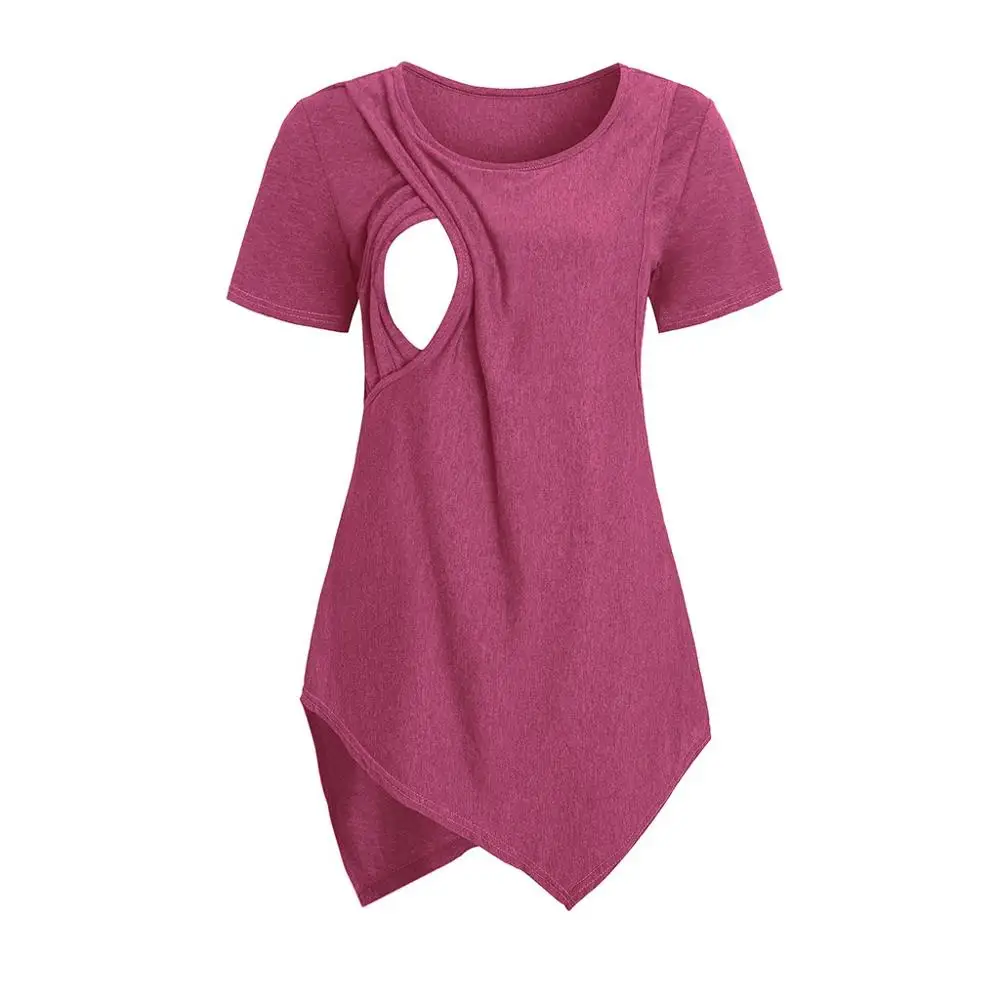 Летние однотонные футболки для женщин; коллекция года; забавная одежда для грудного вскармливания новорожденных; хлопковый топ для кормления; Zwangerschap; рубашка; 2H - Цвет: Red