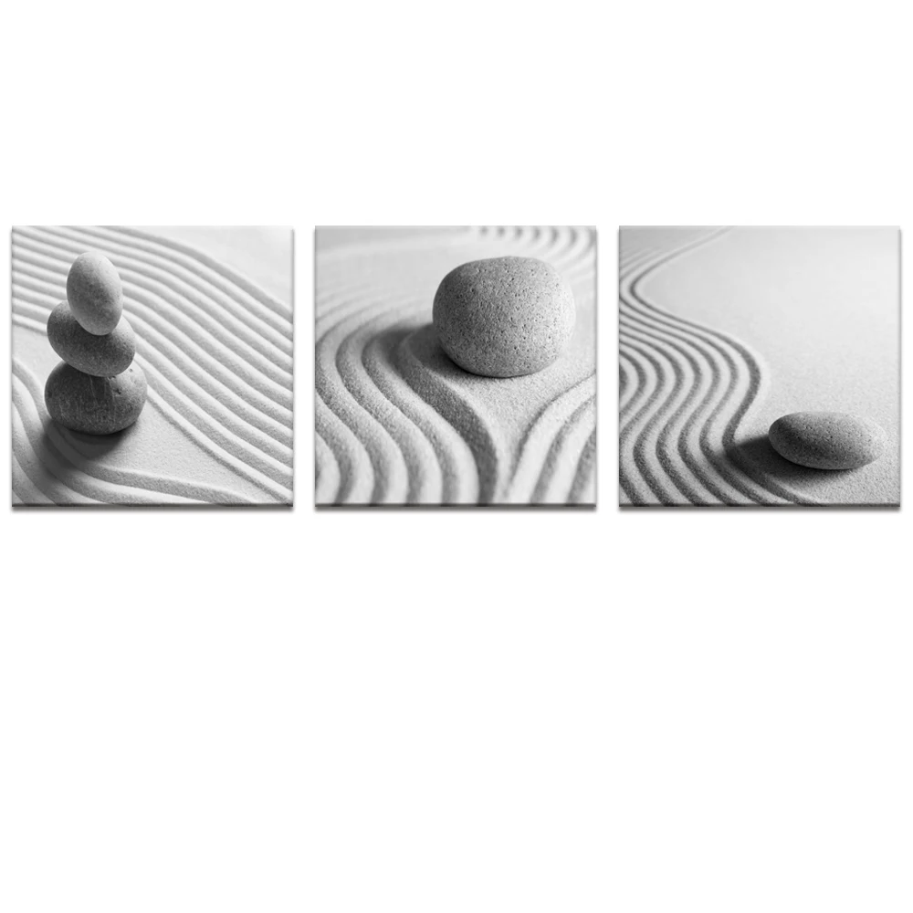 Blanco Y Negro De Arena Piedra Zen Arte De La Pared De La Lona