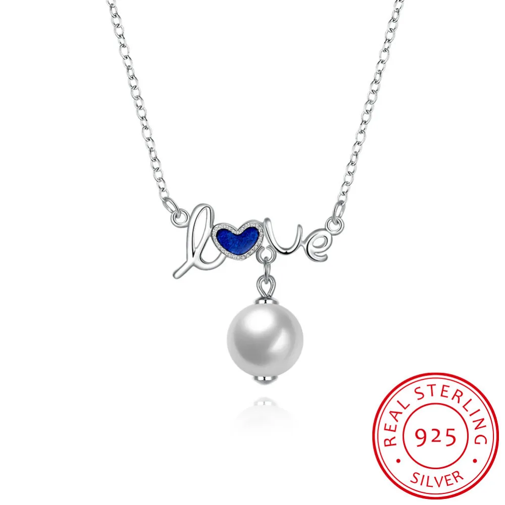 

N054 Genuine Pure 925 Sterling Silver necklaces women Vintage pearls necklaces & pendants 100% Silver Jewelry love choker femme