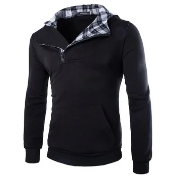 

Geek Classic Men Hoodie Grid Contrast Color Pollover Short Slim Nap