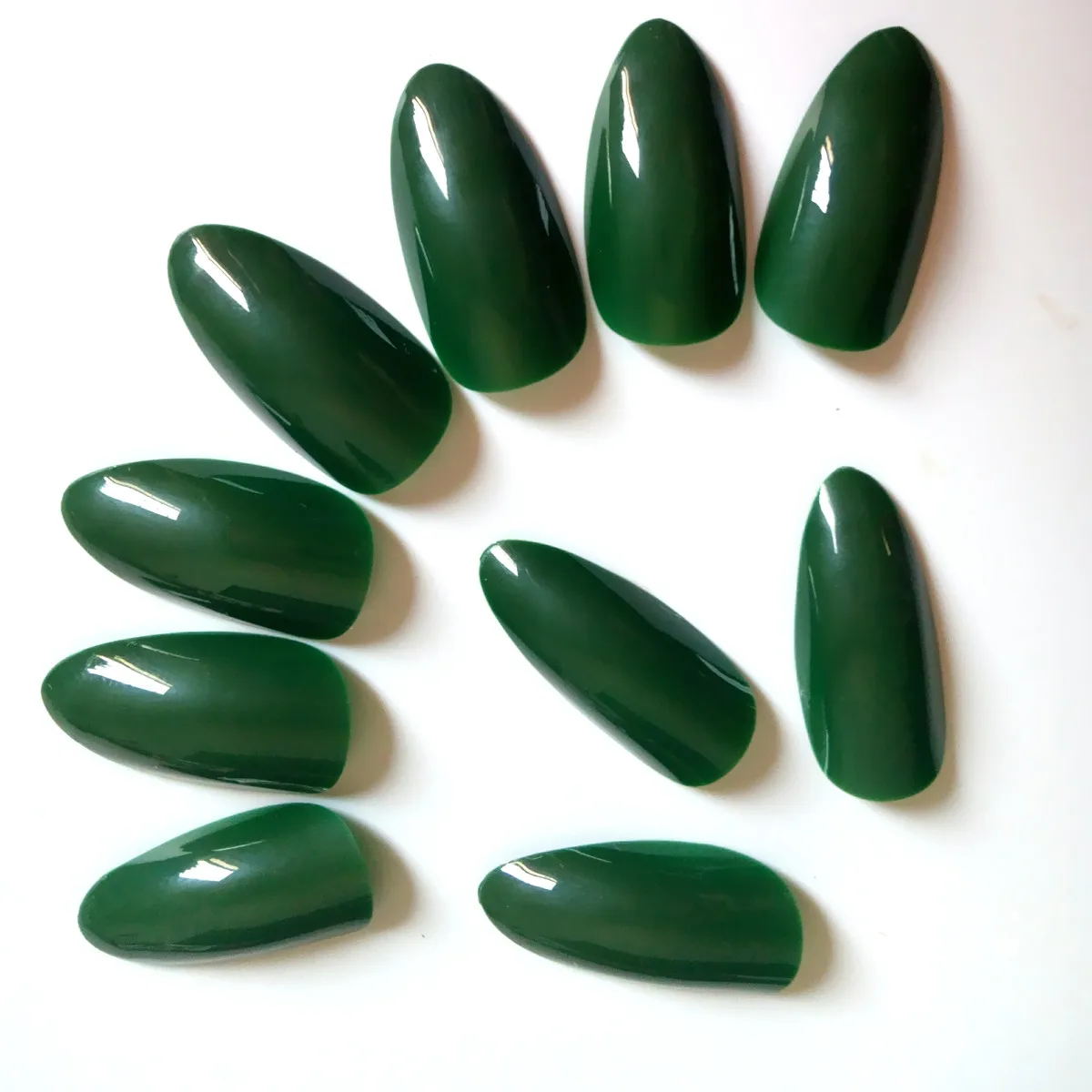 

24pcs/set Wholesale Shiny Dark Green Fake Nail Full Cover False Nails Tip DIY Stiletto Nail Salon Products