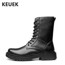 Мужские военные ботинки в британском стиле мотоботы до середины икры на шнуровке из спилка Нескользящая Мужская обувь Уличная обувь 02C