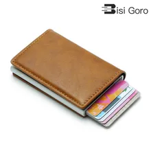 BISI GORO кожаный чехол для бизнес-кредитных карт с защитой от rfid автоматический всплывающий Алюминиевый Чехол