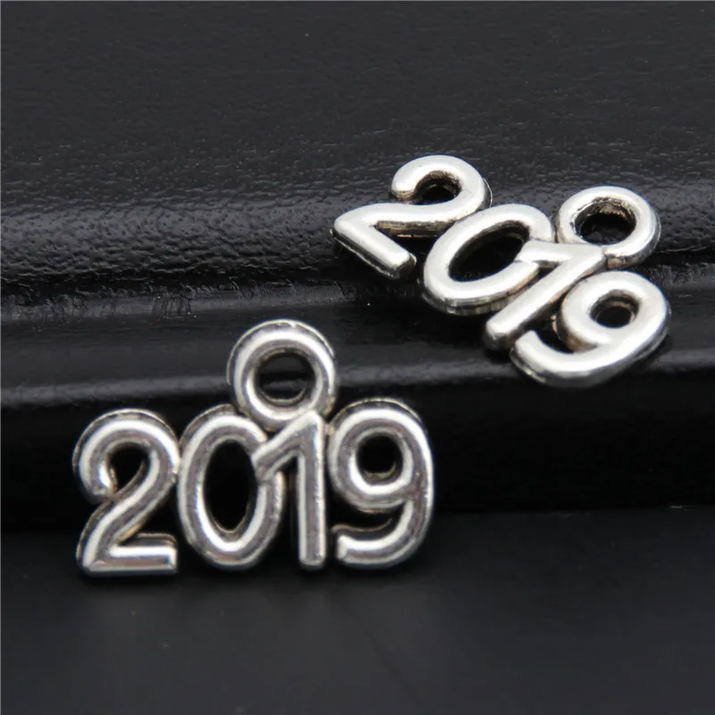 

50pcs Antique Silver Letter Charms 2019 Digital Pendant New Year Jewelry Handmade For making Earrings Bracelet Keychain A2959