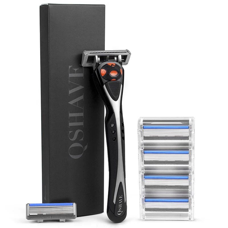 Online Qshave Schwarz Spinne Mann Manuelle Nass Rasieren Rasiermesser Können wählen Geschenk Box Kann Design Ihre Name auf Griff (1pc Griff, 6pc X5 Klinge)