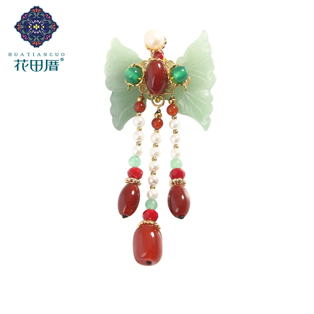 Ethnic Handmade Green Butterfly Tassel Brooch Jad e Pearl Chain Tassel/Dangle XZ-18103 | Украшения и аксессуары