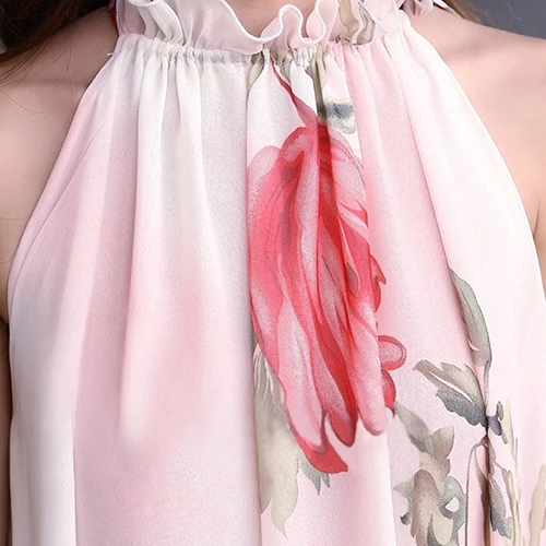 

Women's Vintage Bohemian Style Summer Big Flower Printed Maix Chiffon Long Dress