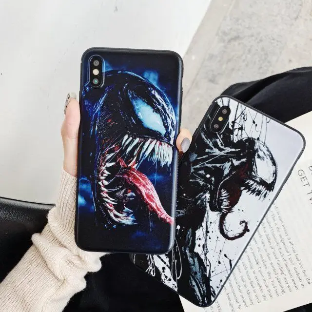 Marchcover Hot Anime Cartoon Venom case for iPhone 8 7 6S 6 plus Soft TPU matte Black cover X XS MAX fundas |