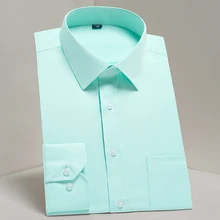 Мужская классическая Базовая дизайнерская однотонная Стандартная рубашка с длинными рукавами с карманом, деловая саржа, простая в уходе рубашка