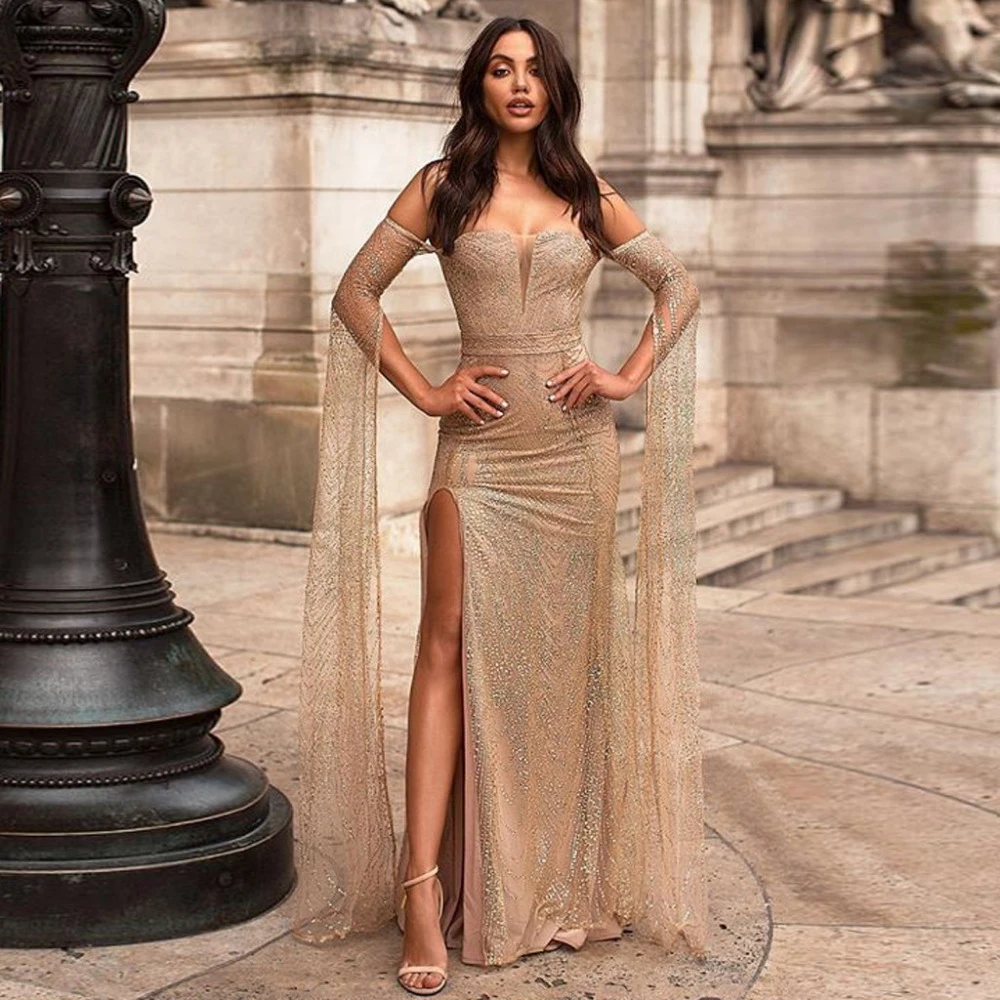 off the shoulder bodycon prom dress