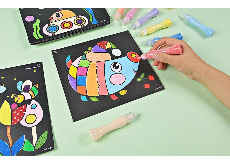 24 шт песок художественная бумага с 12 цветами бутылка песок для детей игрушки для рисования/дети мультфильм песок живопись искусство для детского сада ремесло
