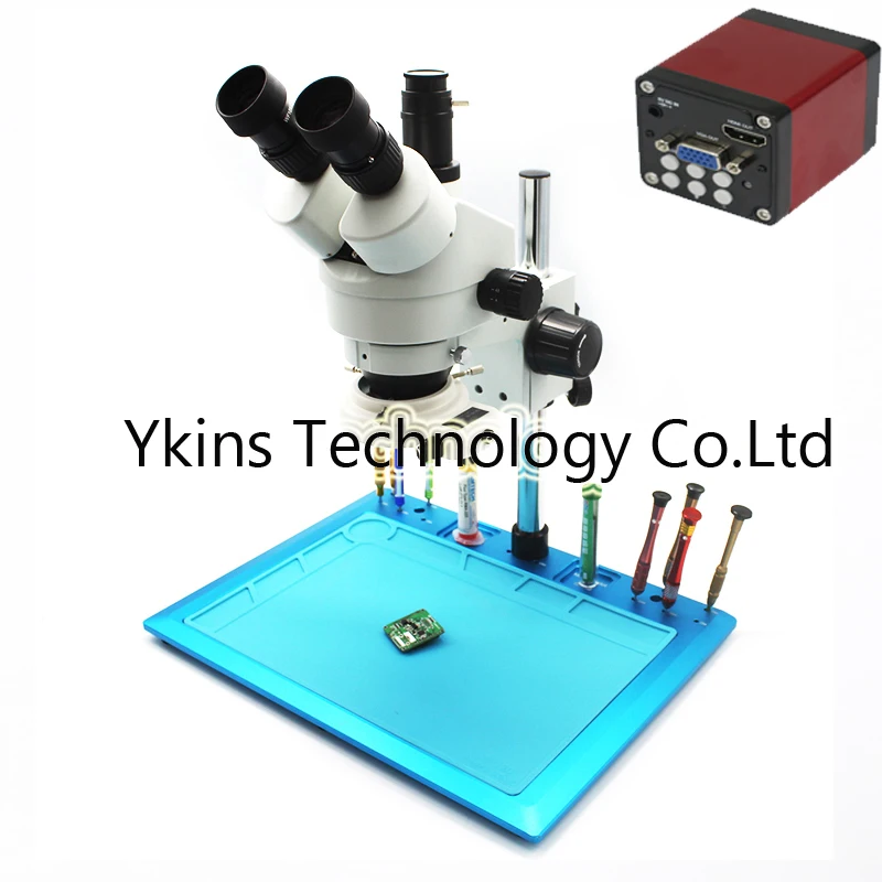

7-45X Simul-Focal Trinocular Stereo Microscope with aluminum table+ 13MP VGA /HDMI output digital microscope camera