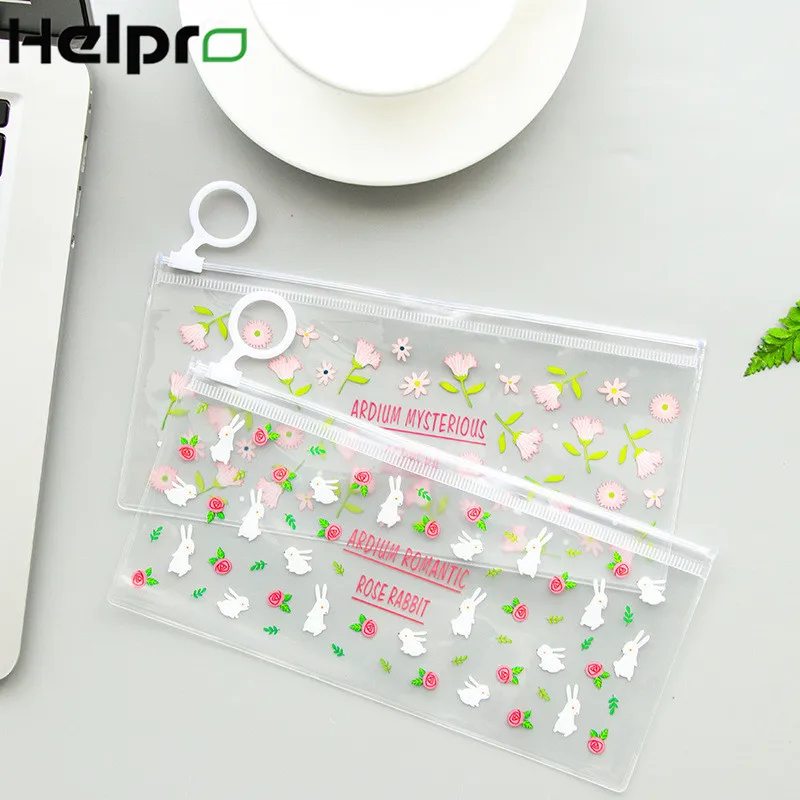 

Helpro Cute Cartoon Floral Pencil Cases Simple Design Plastic Material Student Office School Stationery Supplies Pencil Bag