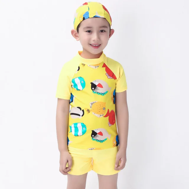 Cheap  Fish pattern swimsuit for boys  two pieces children's sunscreen split Monkey print swimwear floral UPF50+ free shipping