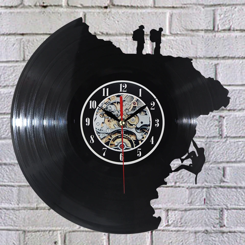 Большие декоративные настенные часы Виниловая пластинка часы скалолазание Форма 3D акриловые художественные часы Античный стиль часы с кварцевым механизмом иглы