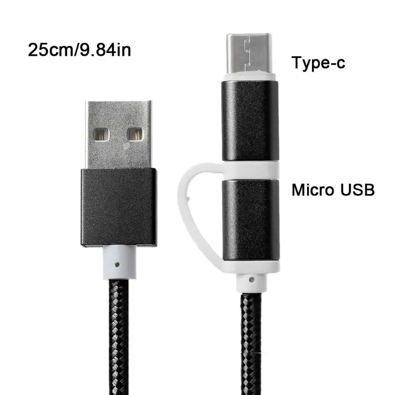 2в1 автомобильный Micro usb type C кабель передачи данных для быстрой зарядки для samsung Oneplus Xiaomi huawei htc SONY Автомобильный Кабель - Название цвета: 25cm Black