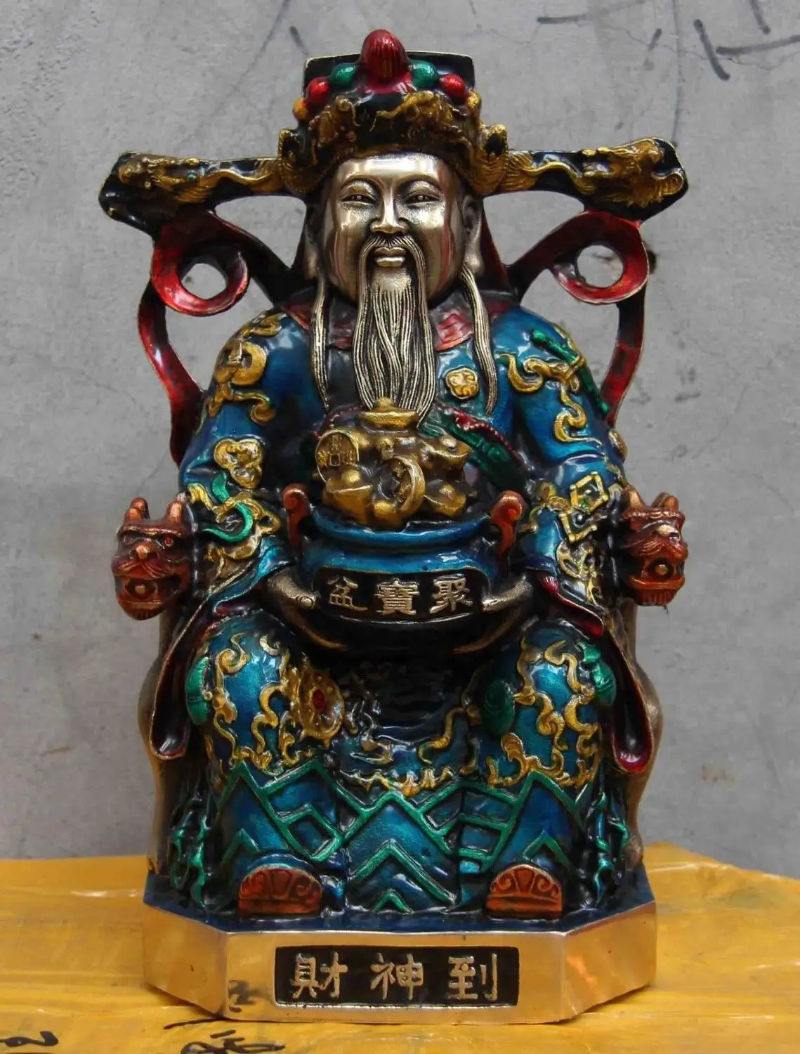 

10 Chinese Folk Temple White Copper Silver Painted God of wealth Buddha Statue