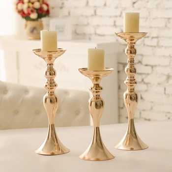 

Gold Metal Candle Holders Set of 3 (Big, Med, Small) Stand Flowers Vase Candlestick As Road Lead Candelabra Wedding Decoration