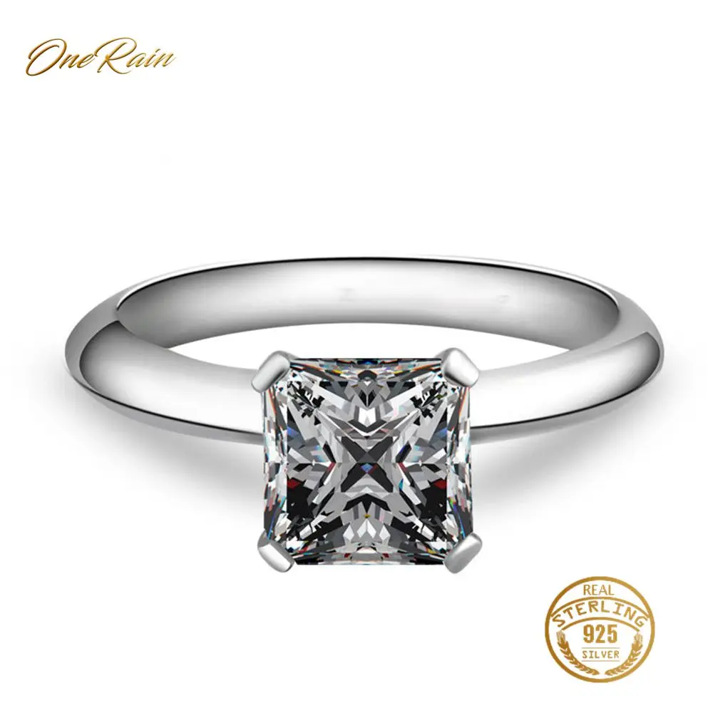 

OneRain 100% 925 Sterling Silver 7 MM Square White Topaz Gemstone Birthstone Wedding Engagement Simple Ring Jewelry Wholesale